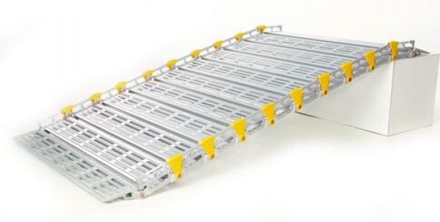 temporary ramp made of aluminum with yellow brackets on the side